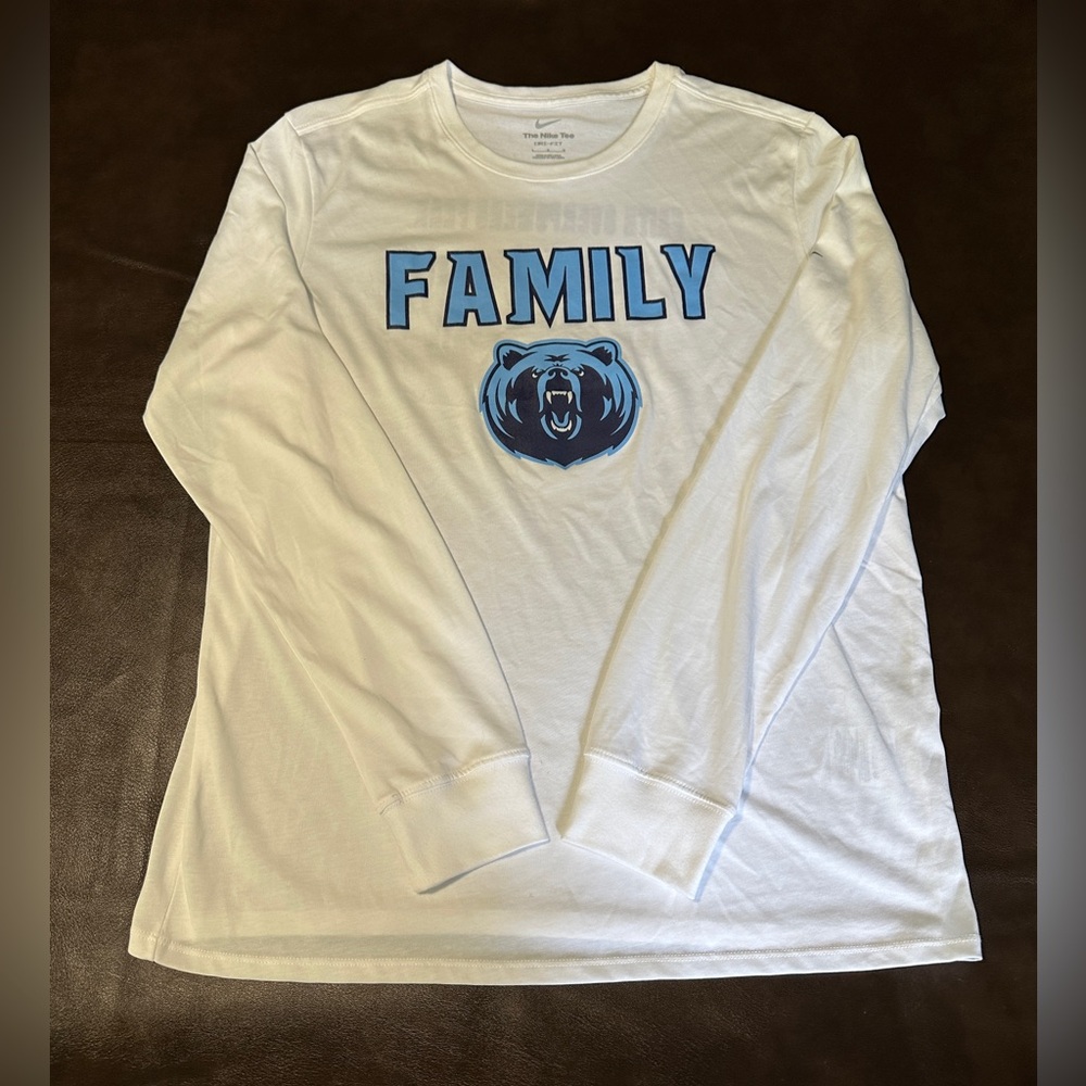 Nike White and Blue Long Sleeve Tee with Bold Print - Picture 1 of 6